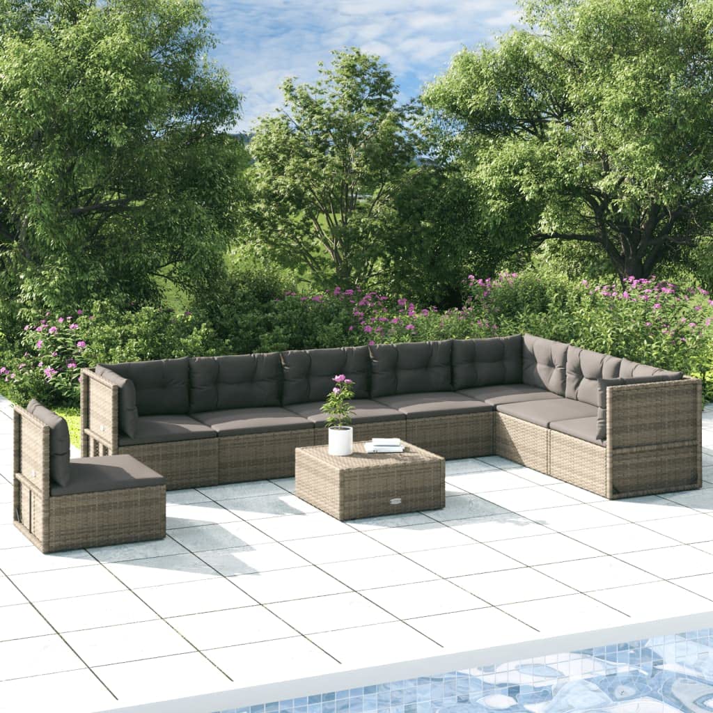 Revera 8-Piece Garden Sofa Set with Grey Polyrattan Cushions