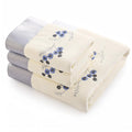 Riverbyland White and Blue 2 Towel and 1 Bath Towel Embroidered Pattern Set