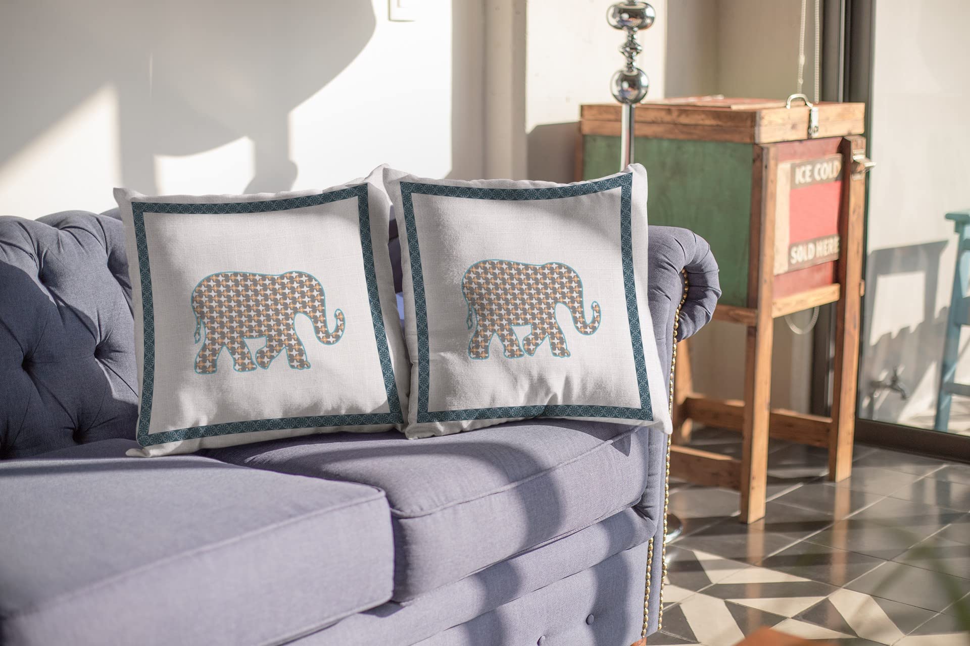 HomeRoots Muted Gold On White 18â€ Gold White Elephant Boho Suede Throw Pillow