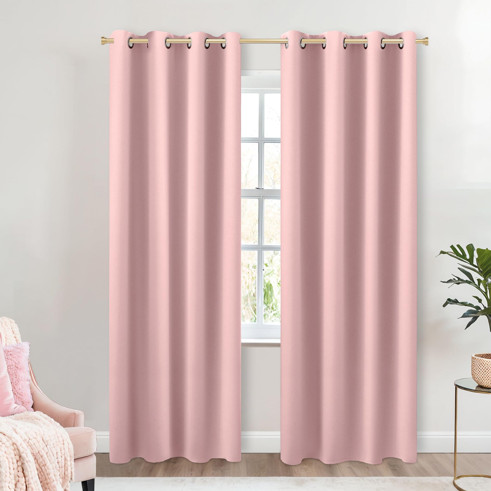 Koufall Blush Pink Curtains For Bedroom,Blackout Dusty Pink Pretty Curtains For Colleage Dorm Room Essentials Girls