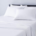 Amazon Basics 4 Piece Bed Sheet Set, 100% Cotton Jersey, Includes Super Soft, Flat and Fitted Sheets, Pillowcase, King, White, S