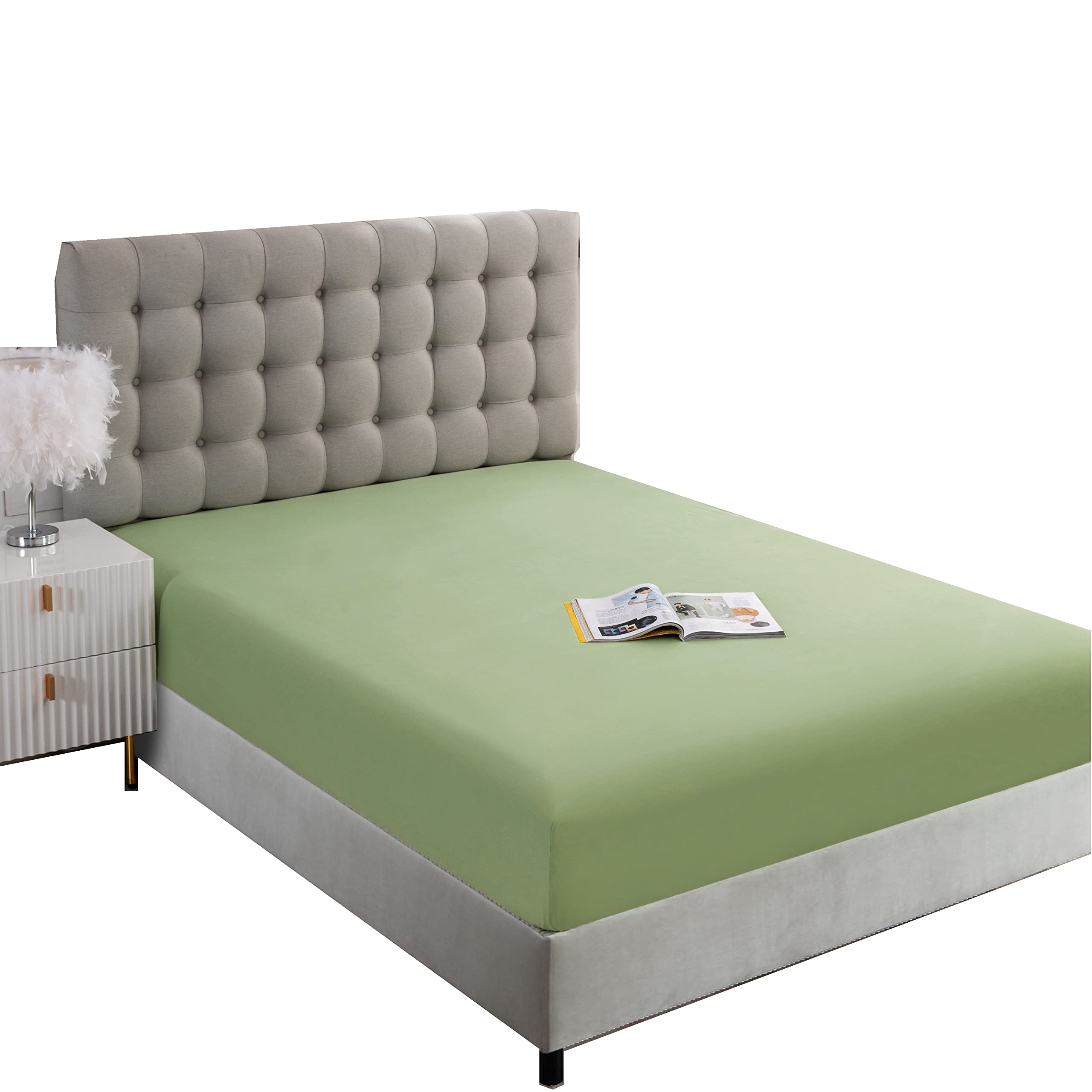 Ghooss Sage Green Full Fitted Sheet Only,Ultra Soft And Wrinkle Fitted Bottom Sheets For Full Size Bed-1 Pack(Full,Sage Green)