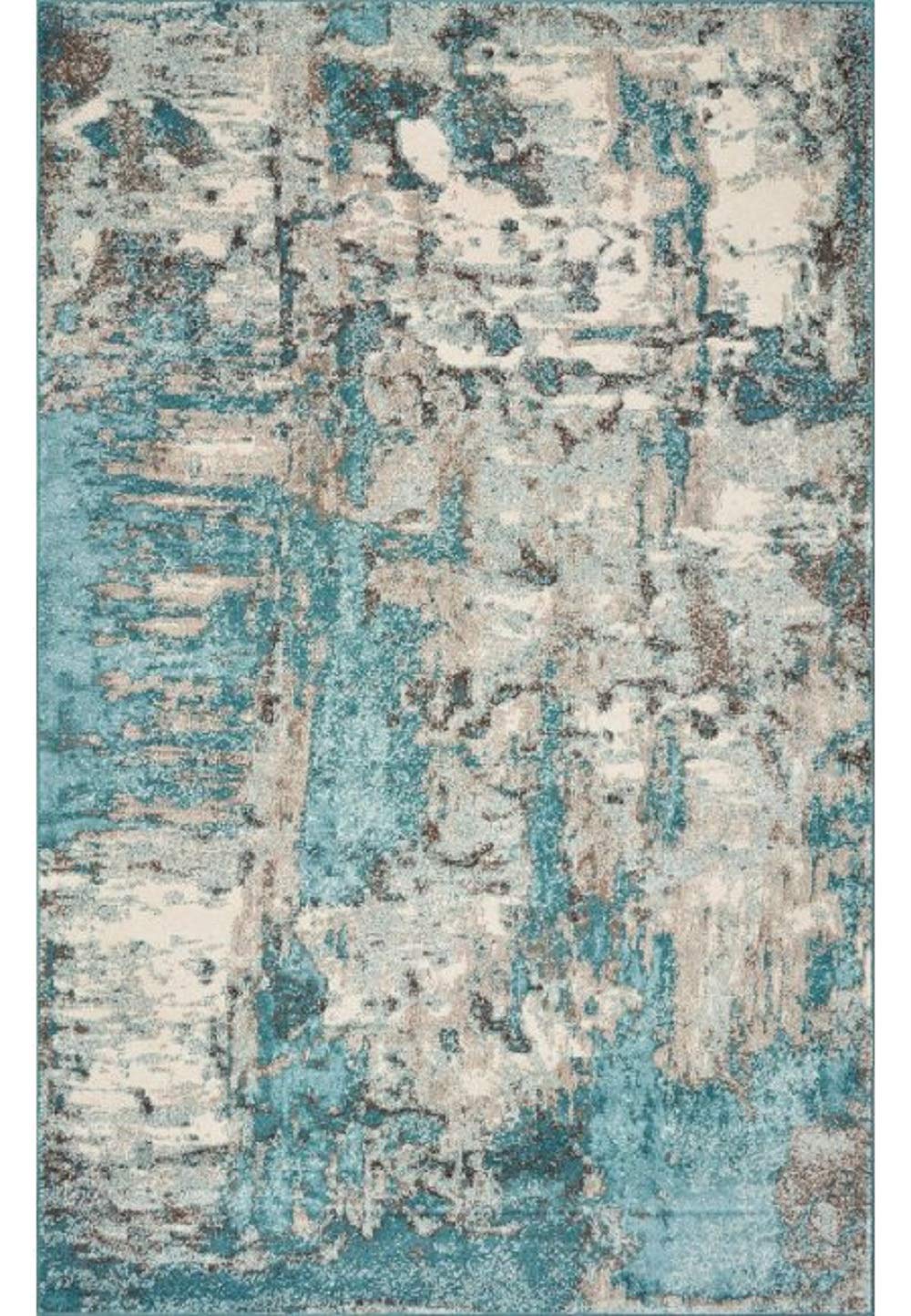 HomeRoots 8'X10' Ivory Teal Machine Woven Abstract Watercolor Indoor Area Rug