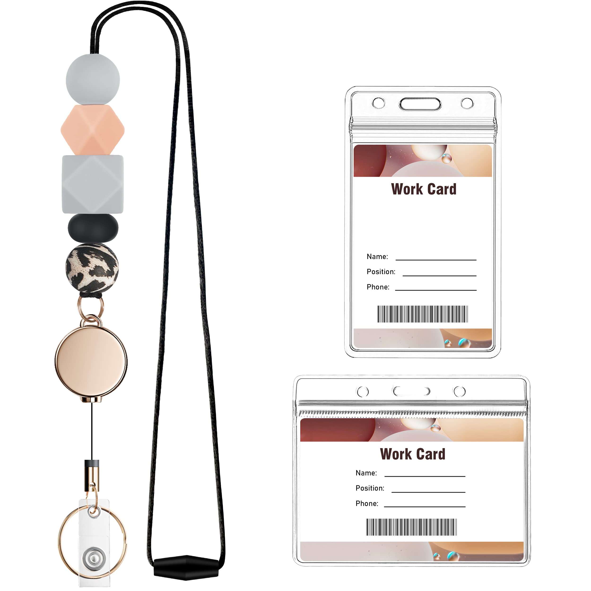 Kaptron Retractable Lanyard With Badge Holders, Cute Teacher Lanyard For Id Badges And Keys, Silicone Beaded Lanyard For Women,