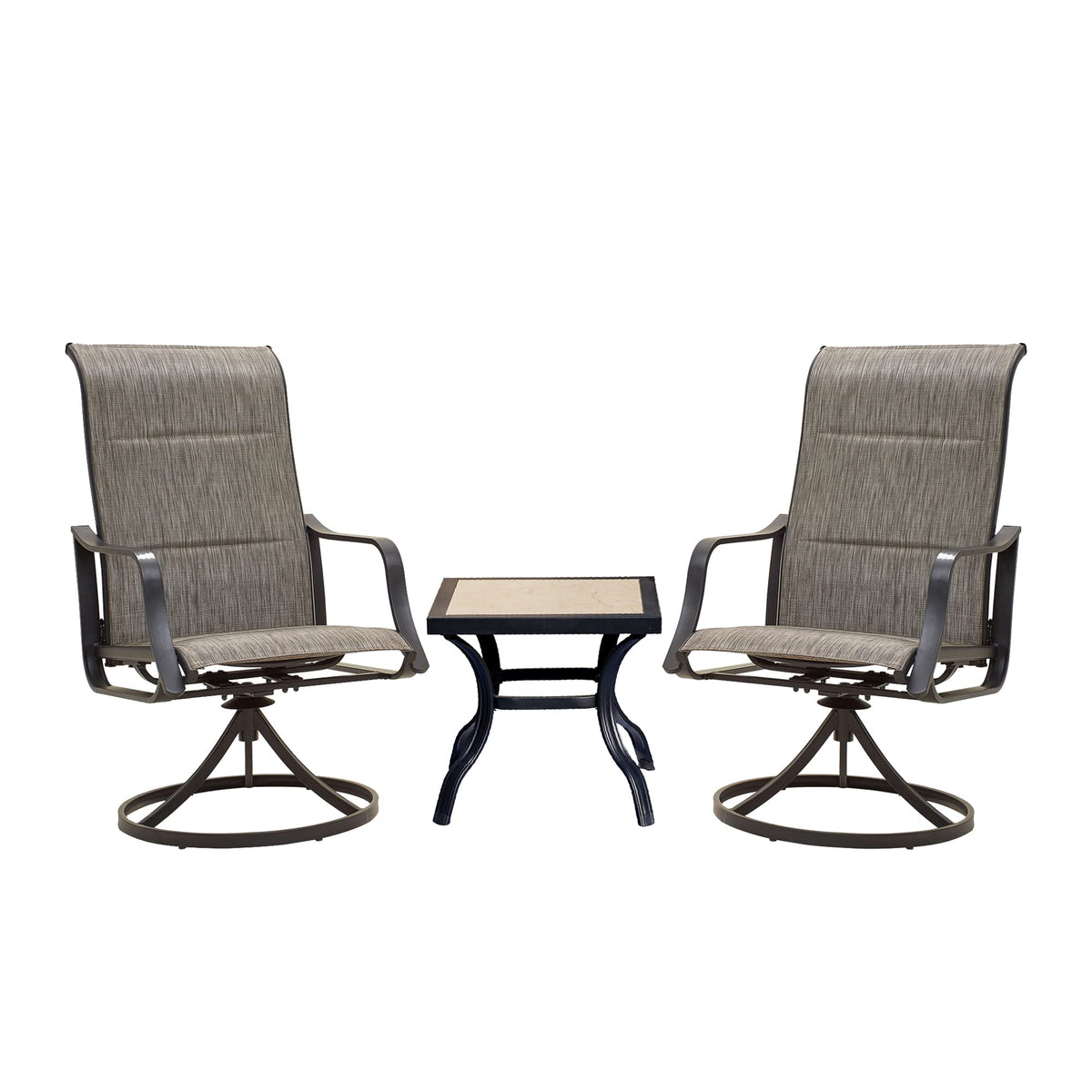 Lokatse Home Patio Rocking 2 Outdoor Swivel Chairs And 21' Square Dining Table, 3 Piece Set, Grey