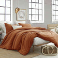 Burnt Orange California King Comforter Set, 3Pc Aesthetic Modern Bedding Set Cal King Size, All Season Lightweight Cali King Mic