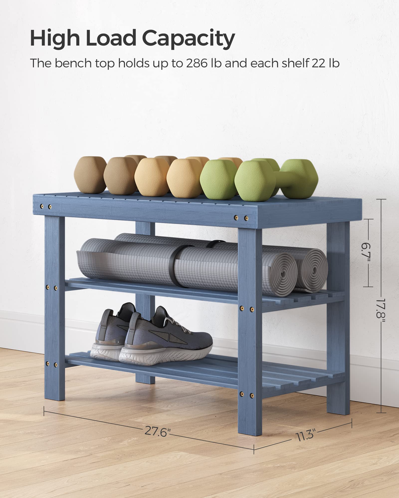 Songmics Shoe Rack Bench, 3-Tier Bamboo Shoe Storage Organizer, Entryway Bench, Holds Up To 286 Lb, 11.3 X 27.6 X 17.8 Inches, For Entryway Bathroom Bedroom, Grey Ulbs04Gy