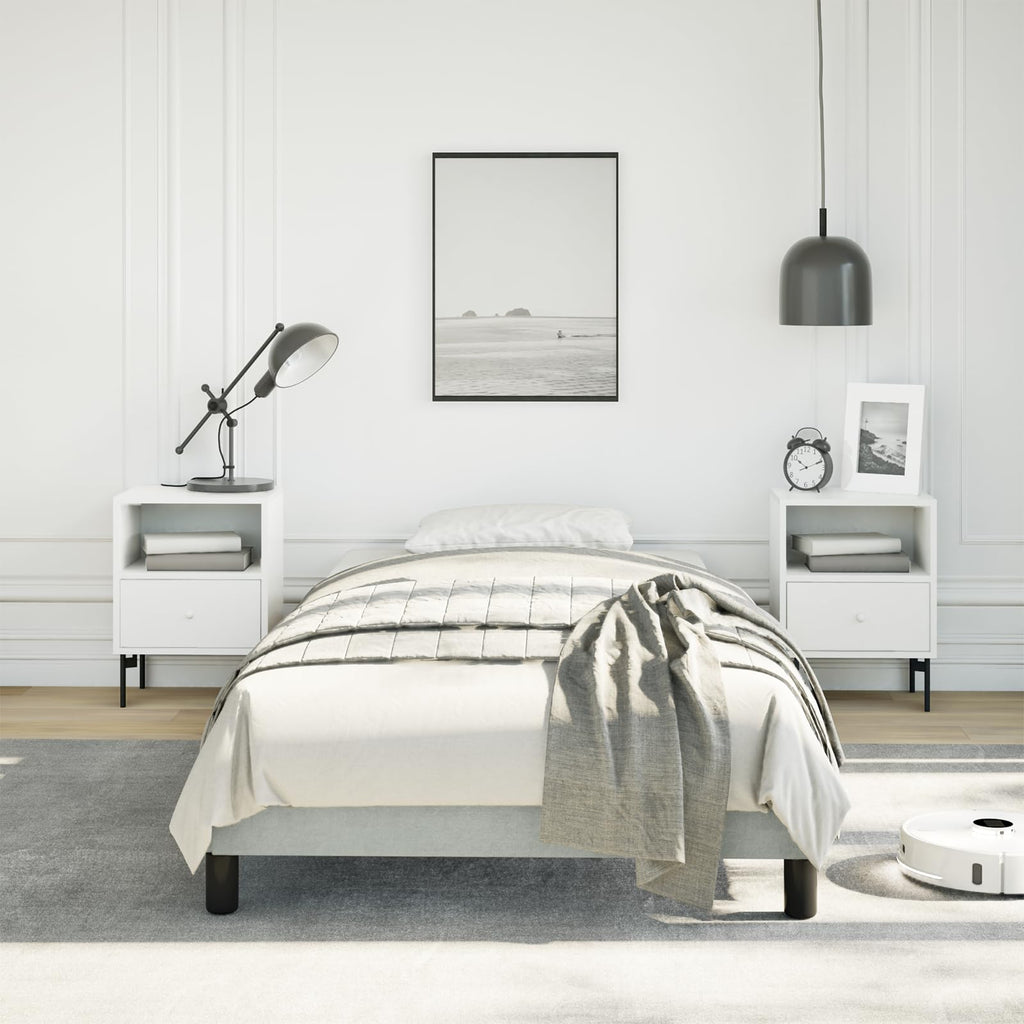 vidaXL Twin XL Size Bed Frame with Plywood Slats, Platform Bed Frame, Velvet Upholstered Mattress Foundation, No Box Spring Needed & Easy Assembly, Light Gray, Without Mattress