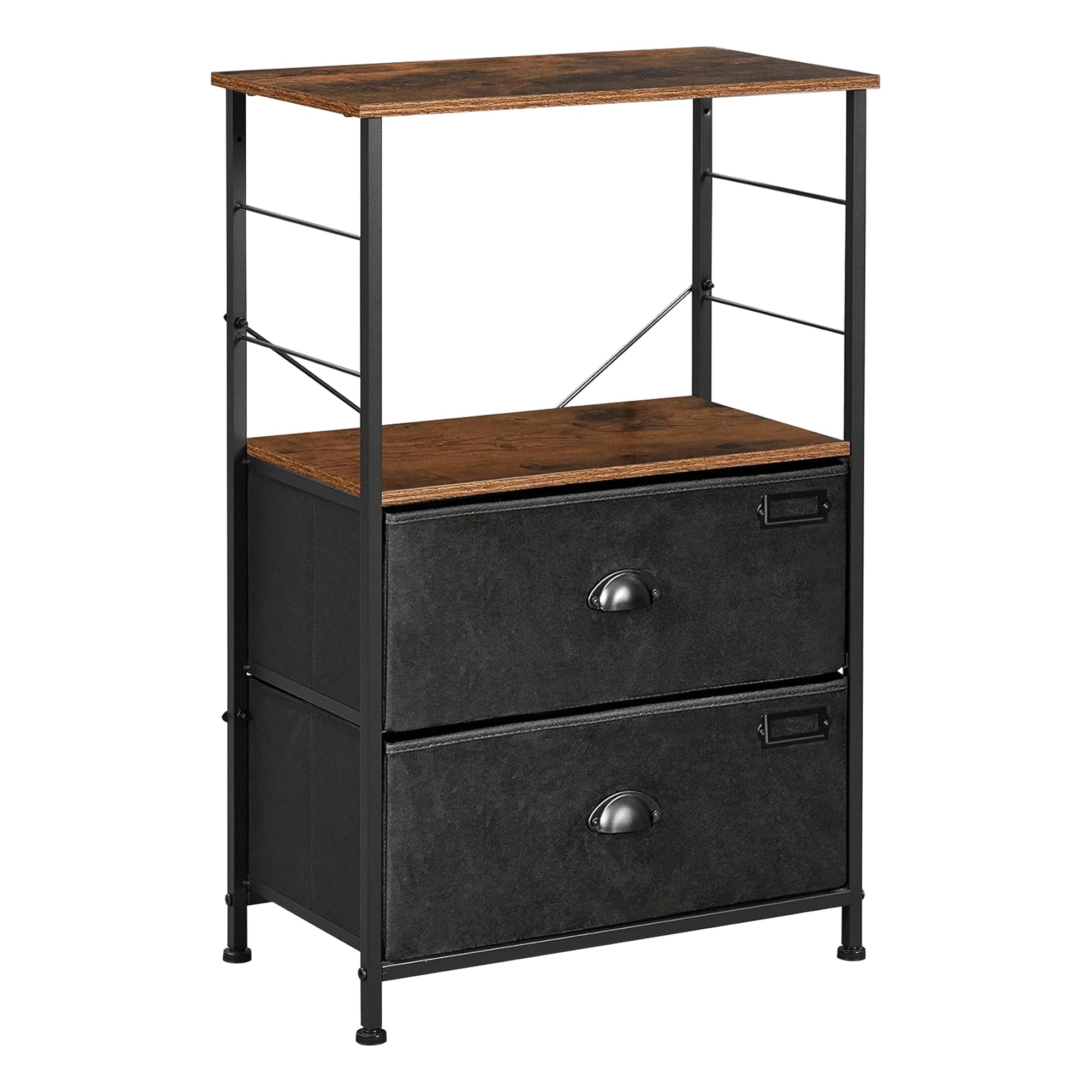 SONGMICS Nightstand, Industrial Bedside Table with 2 Fabric Drawers, Storage Shelves, Vertical Dresser Storage Tower with Wooden