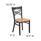 Flash Furniture HERCULES Series Black ''X'' Back Metal Restaurant Chair - Natural Wood Seat