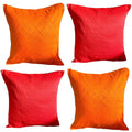 Pilovilo Silk Cushion Cover Pack Of 4 Self Print Solid Plain Red Orange 16X16 (Imprints Red Orange 16X16 4 Pieces)