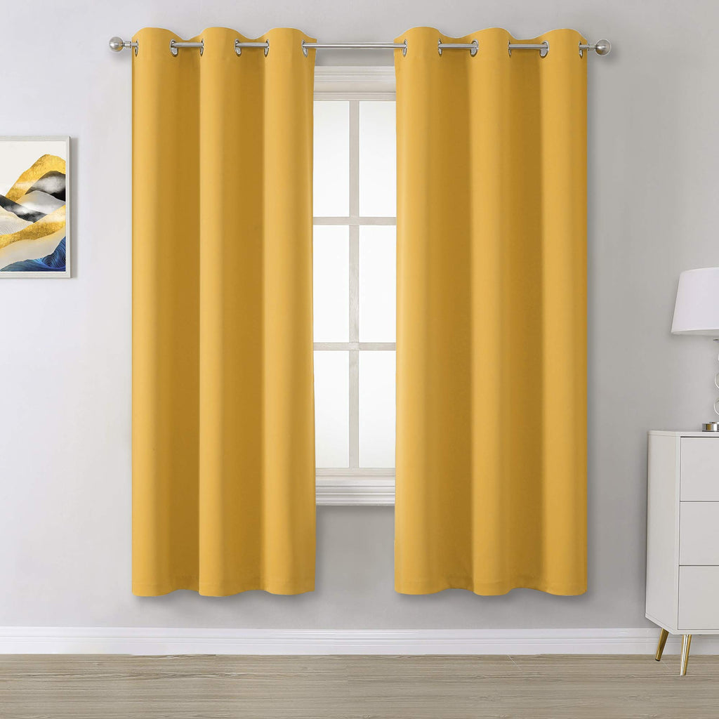 Dualife Gold Yellow Curtains 63 Inches Long-Blackout Curtain Panels For Bedroom Room Darkening Gold Solid Window Drapes For Livi
