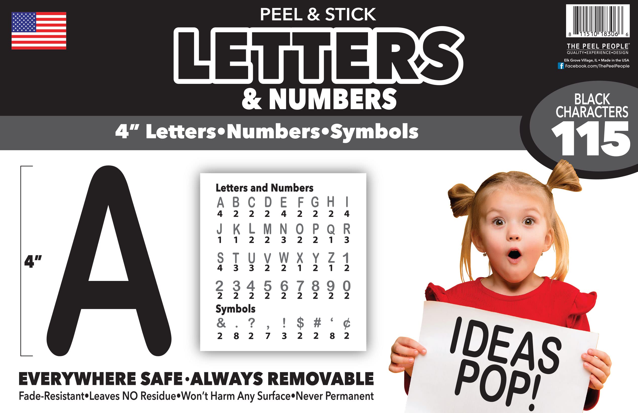 The Peel People Peel And Stick Letters And Numbers - Acid-Free, Non-Toxic, Use Indoors Or Outdoors, Made In The Usa, 115 4-Inch
