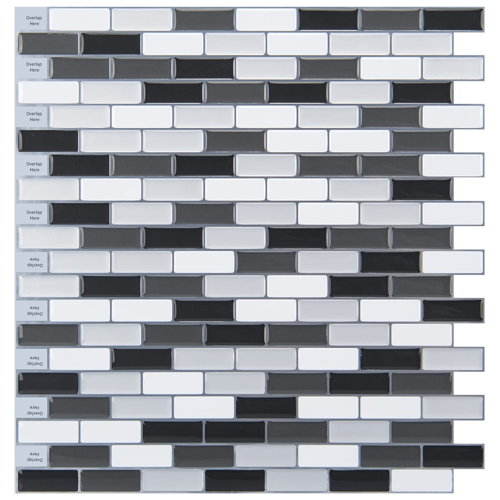 Art3d Peel and Stick Wall Tile for Kitchen/Bathroom Backsplash, 12x12, Black-White (6 Pack)