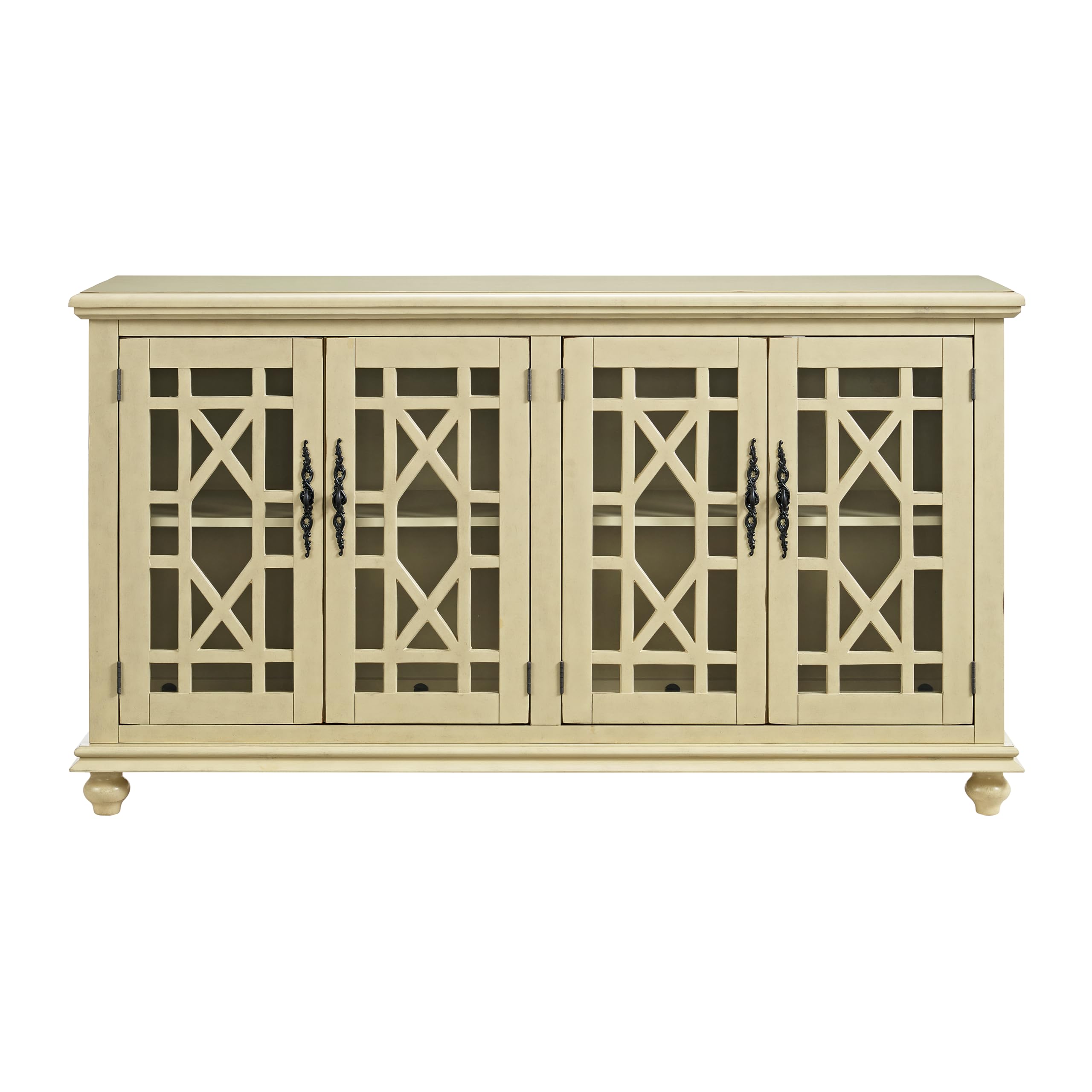 Martin Svensson Home Orsey 63&quot; Solid Wood Tv Stand - Antique Cream White Finish - Rustic Style And Parisian Design Inspired - With Two Spacious Cabinets With Adjustable Shelves For Storage.