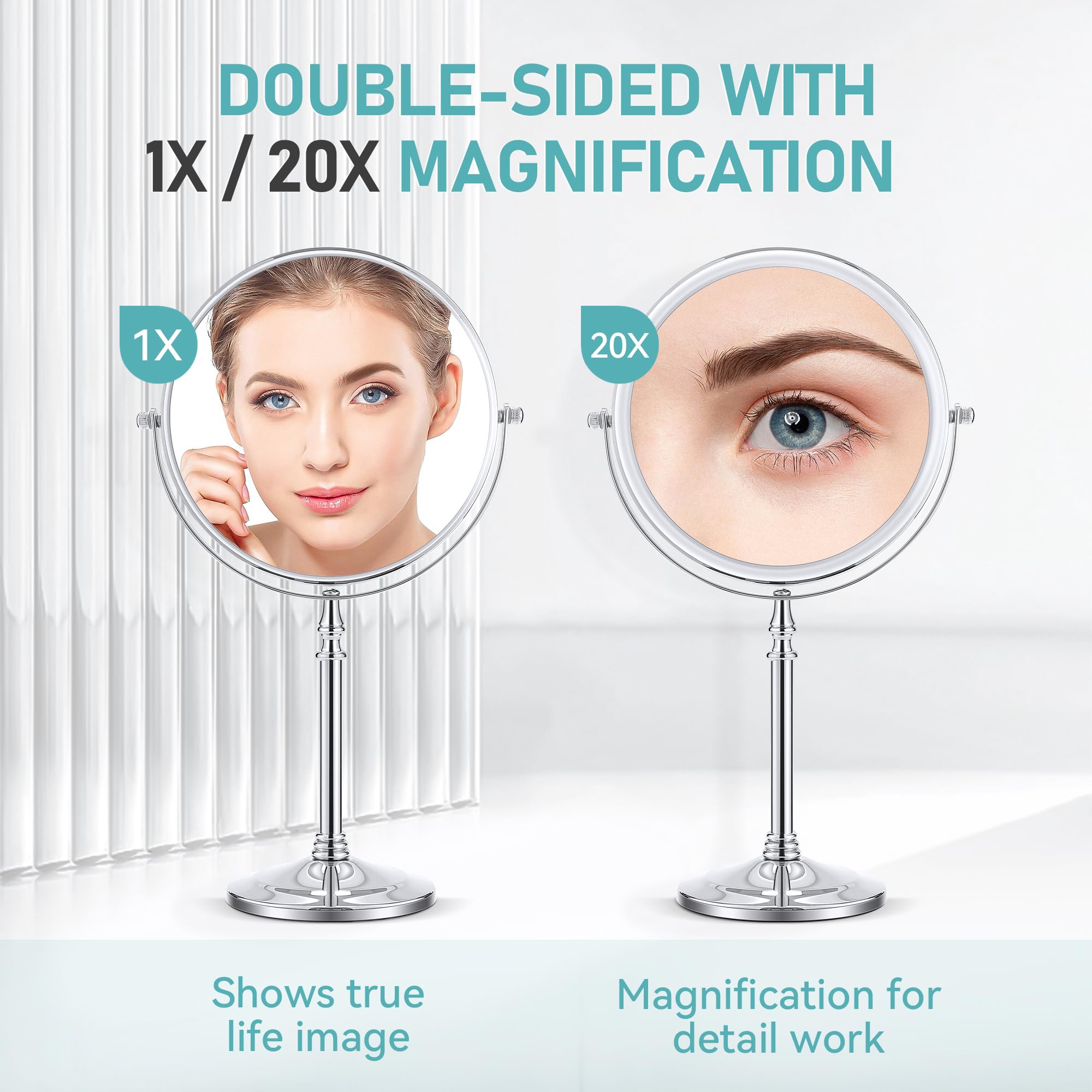 Miyadiva Magnifying Mirror 20X, Double Sided 1X & 20X Magnifying Mirror On Stand, Large Tabletop Magnified Vanity Mirror, Magnif