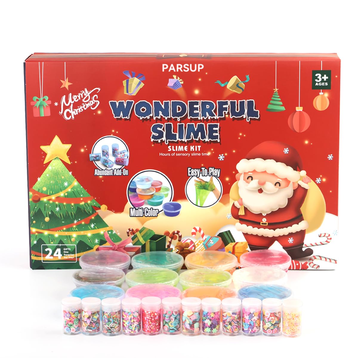 2024 Christmas Slime Advent Calendar for Kids, Crystal Fidget Holiday Surprise Gift Set, 24 Days Christmas Countdown Calendar Xm