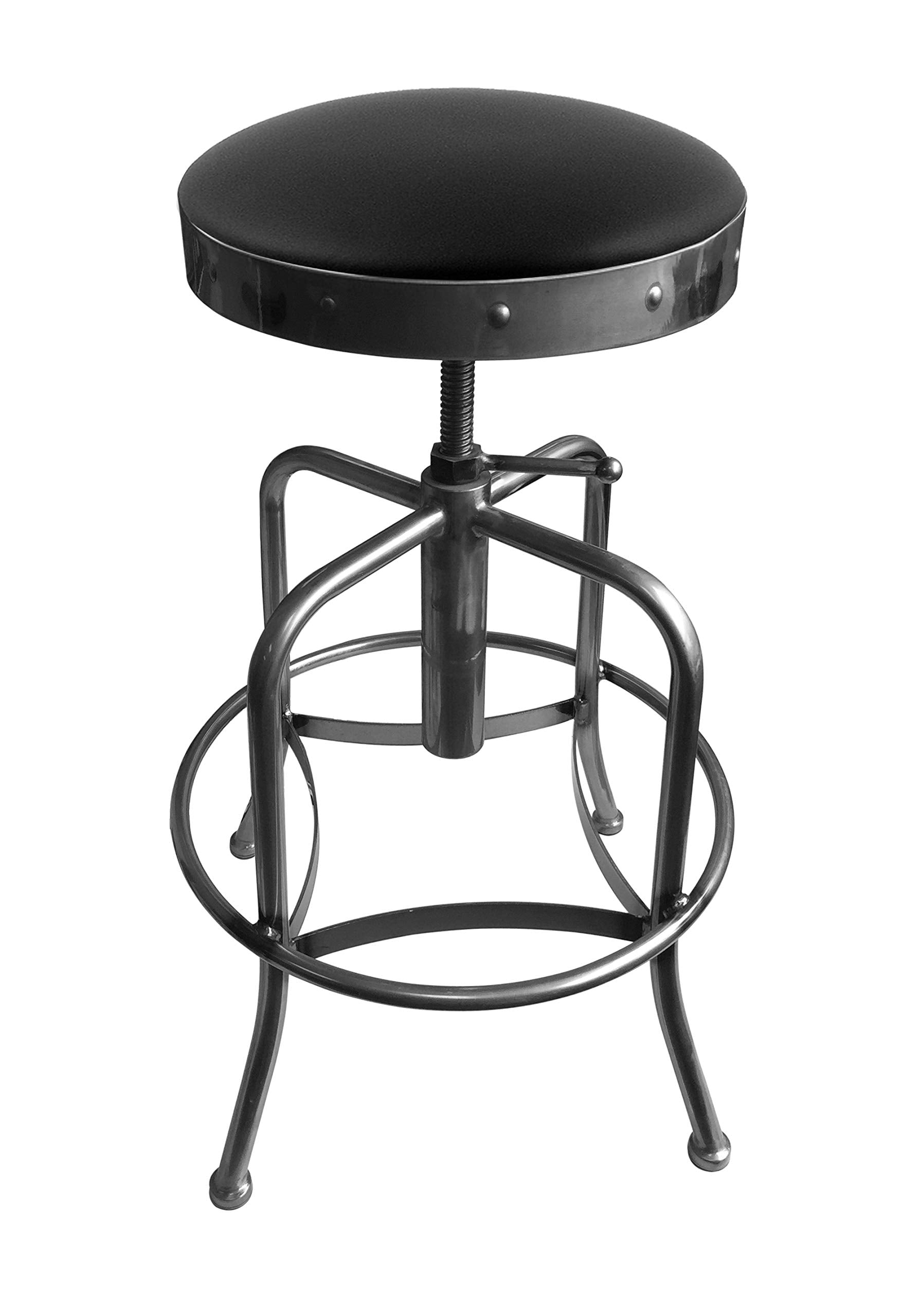 910 Industrial-Adjustable Stool With Clear Coat Finish And Black Vinyl Seat