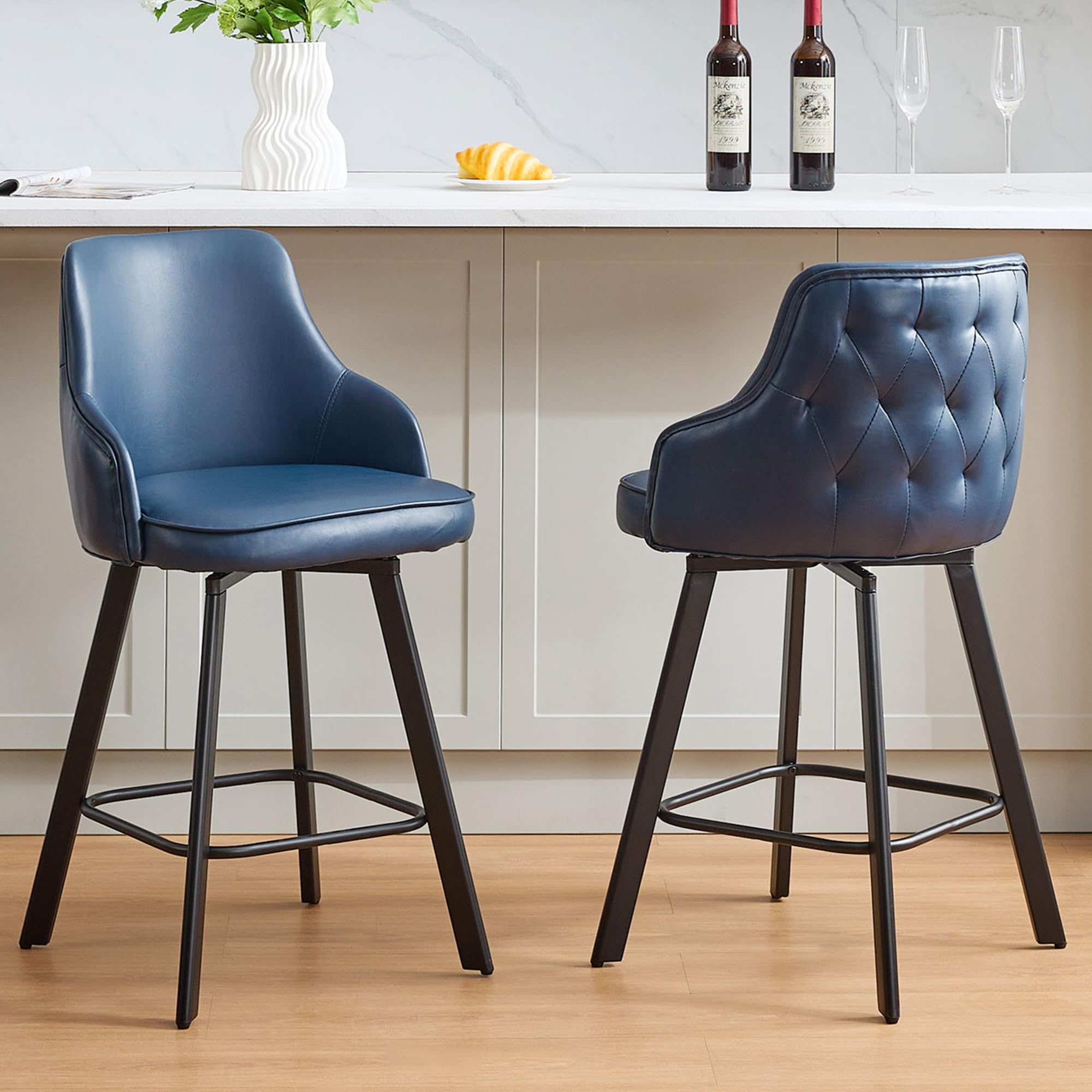 FIRAVOE Bar Stools Set of 2, 26 Swivel Counter Height Bar stools with High Back, Faux Leather Kitchen Barstools Counter Height f