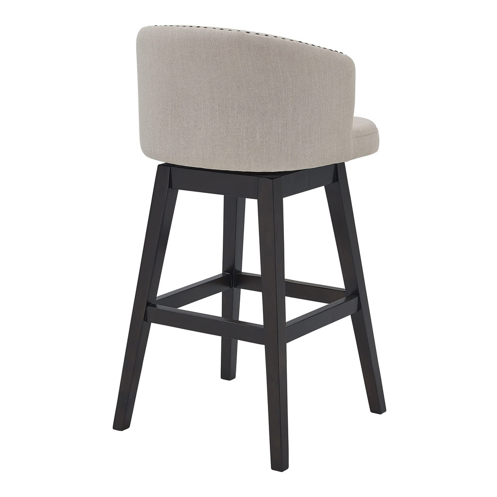 HomeRoots Wood, Foam, Fabric, Metal Turnplate/Kickplate 26" Tan Tufted Fabric and Dark Espresso Wood Swivel Bar Stool