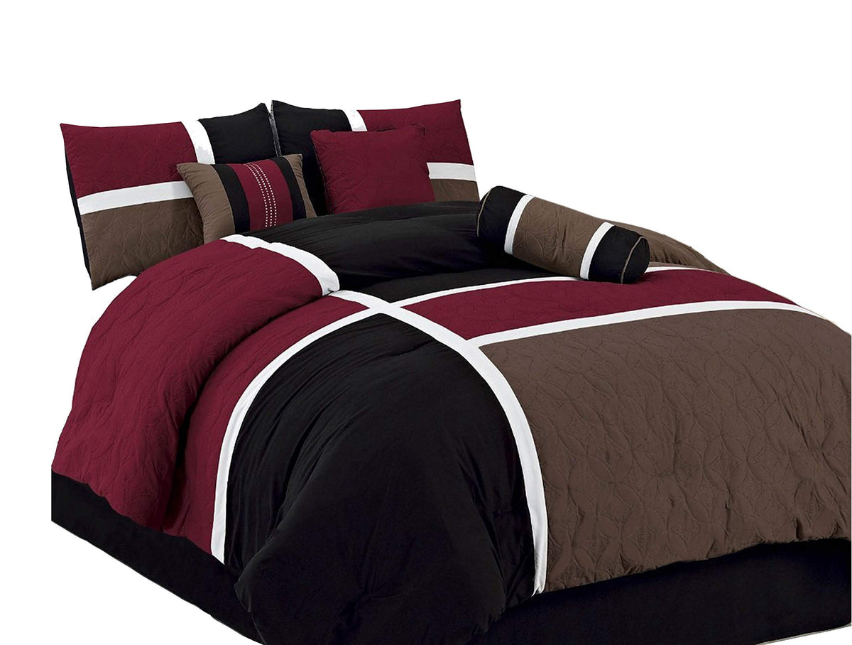 Chezmoi Collection 7-Piece Quilted Patchwork Comforter Set, Gray/Blue/Black, Queen