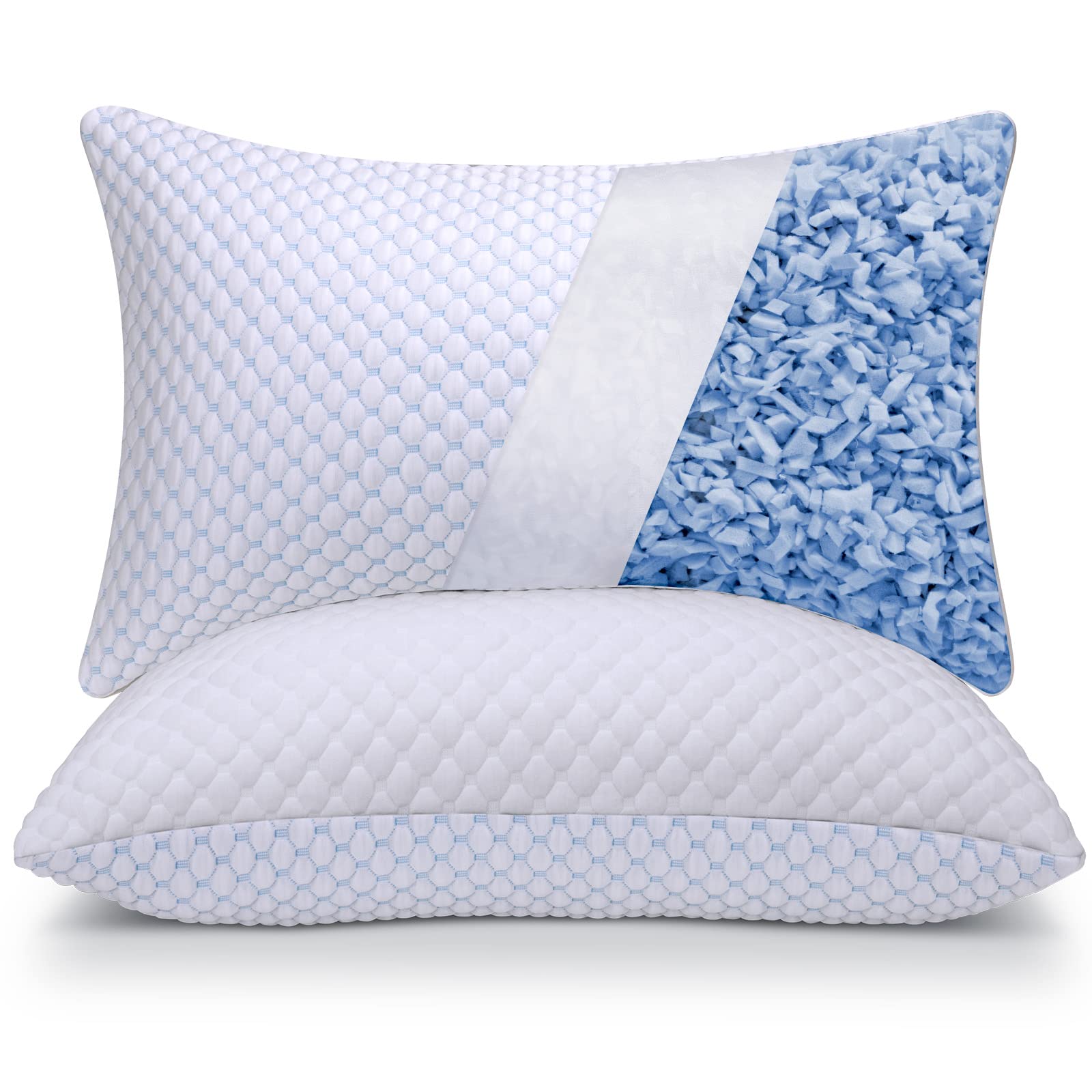 Osbed Shredded Memory Foam Pillows King Size Set Of 2, Cooling Pillows For Sleeping 2 Pack, Adjustable Loft Bed Firm Or Soft Pil