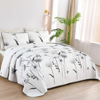King Size Quilt Set Floral,3 Pieces Grey & White Quilts Coverlet Set Flower Bedspreads Bed Cover Lightweight Fall Quilt Light Gr