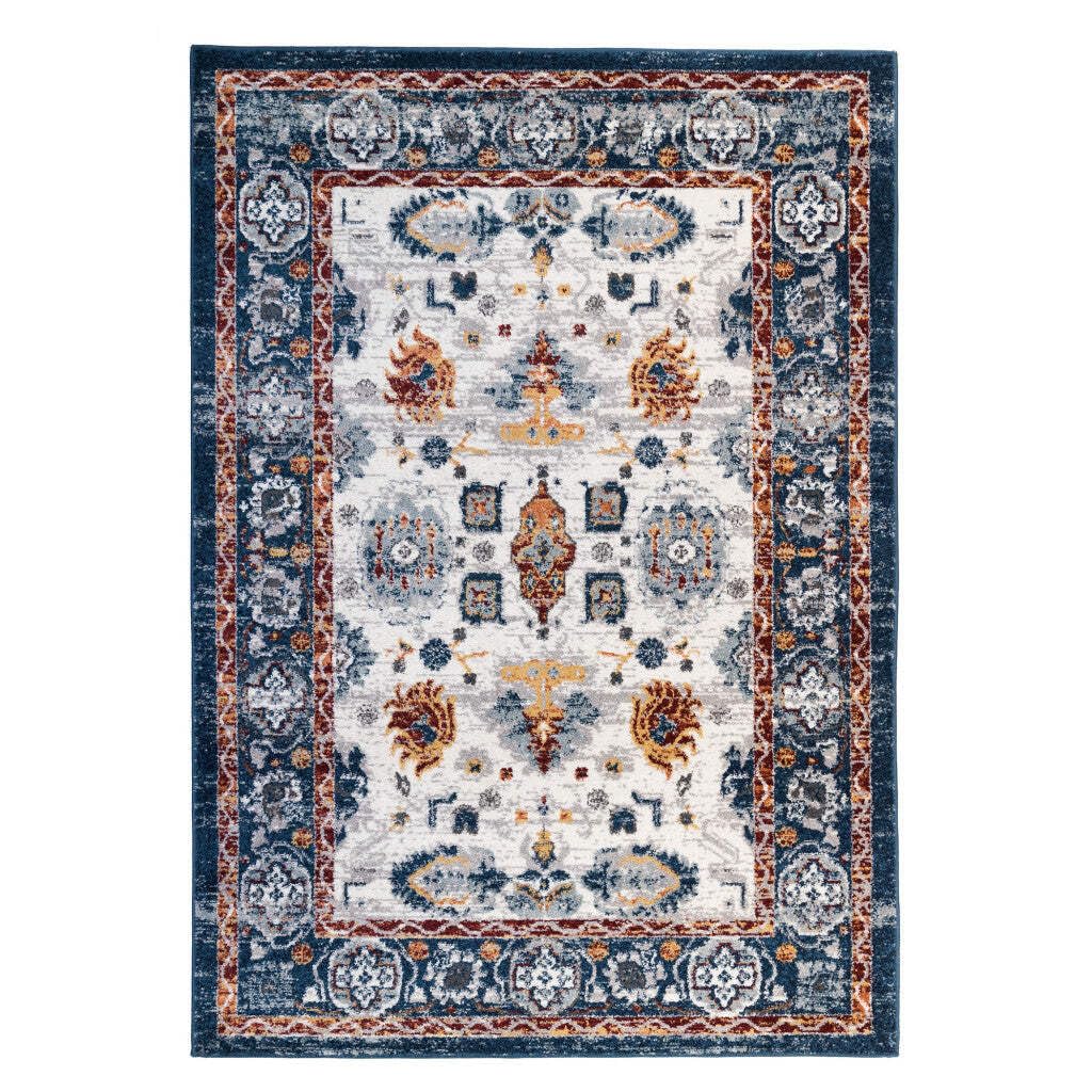 HomeRoots 531929 9 x 12 ft. Blue Power Loom Floral Rectangle Area Rug