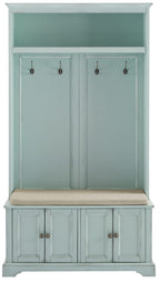Crosley Furniture Holbrook Hall Tree with Shoe Rack Bench and Coat Hooks for Hanging Storage, Distressed Seafoam Blue