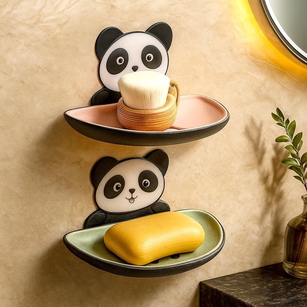 Panda Soap Dish Holder Pack of 2,Soap Holder for Bathroom, Soap Dish, Soap Stand for Bathroom, Soap Holder for Wall, Soap Case f
