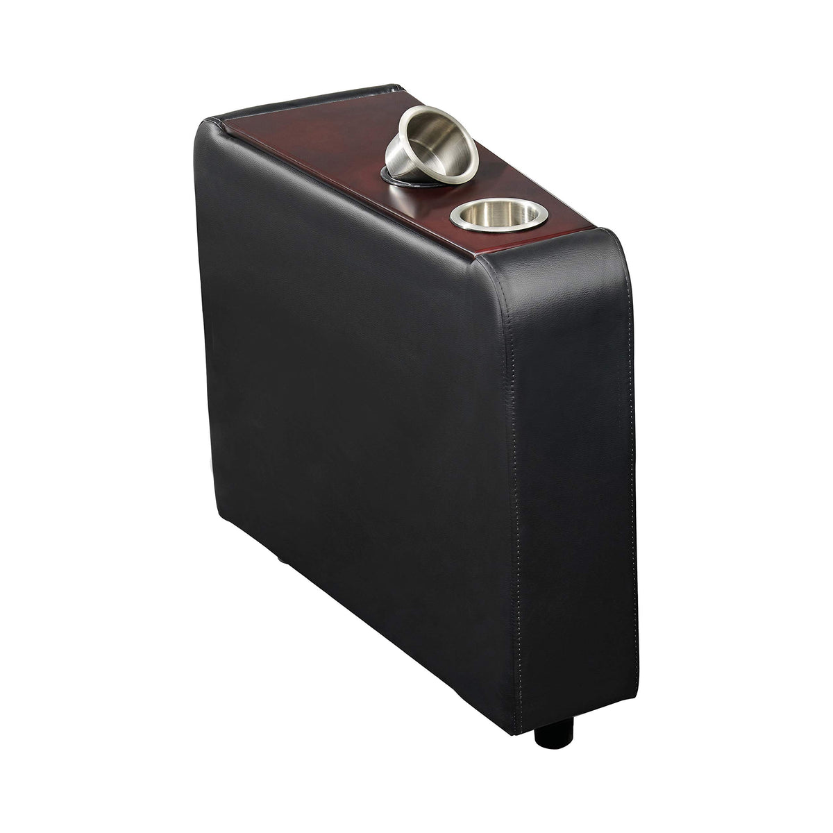 Benjara Leatherette Console With 2 Removable Metal Cup Holders, Black And Silver