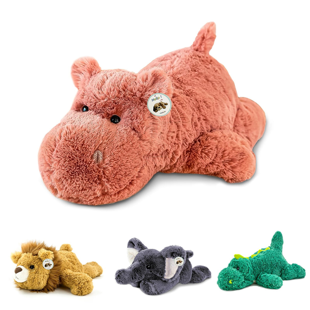 YOUBLEK 16' | 2 Pounds Pink Hippo Weighted Stuffed Animals,Sensory Comfort Plush Throw Pillow Toy,Kawaii Plushies Hugging Toy G