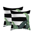 Newhomestyle Black And White Stripes Palm Leaf Pattern Summer Zippered Pillow Cover Square Throw Pillow Case Cushion Cover 16X16