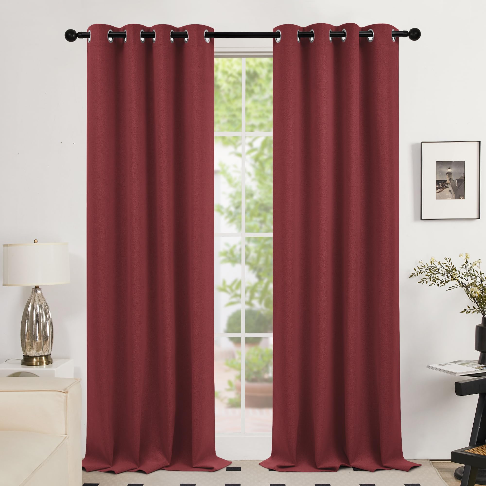 Deconovo Full Blackout Christmas Curtains With Grommets, Linen Textured Thermal Insulated Panels For Living Room - Set Of 2, 52X