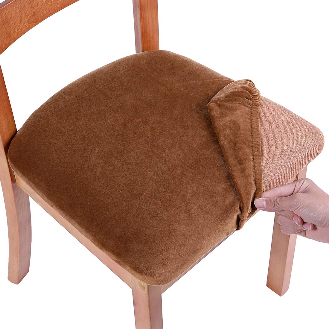 smiry Velvet Seat Covers for Dining Room Chair Set of 4, Stretch Fit Removable Washable Chair Seat Cushion Protector Slipcovers 