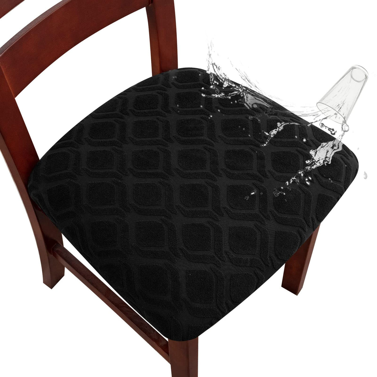 Genina Waterproof Seat Covers For Dining Room Chairs, Stretch Chair Covers Removable Washable Dinning Room Kitchen Chair Seat Cushion Slipcovers (Jacquard-Black, 4 Pcs)