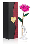 24K Gold Plated Purple Rose,Forever Preserved Artificial Rose Flowers, Eternal Long Stem Purple Rose Flowers with Transparent St