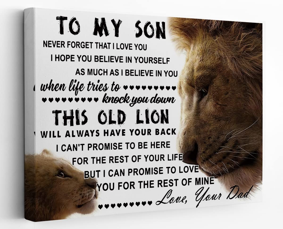 Inspirational Quote To My Son Never Forget That I Love You Lion Baby And Mom Wall Art Canvas Farmhouse Son Theme 14x11 Inch Prin