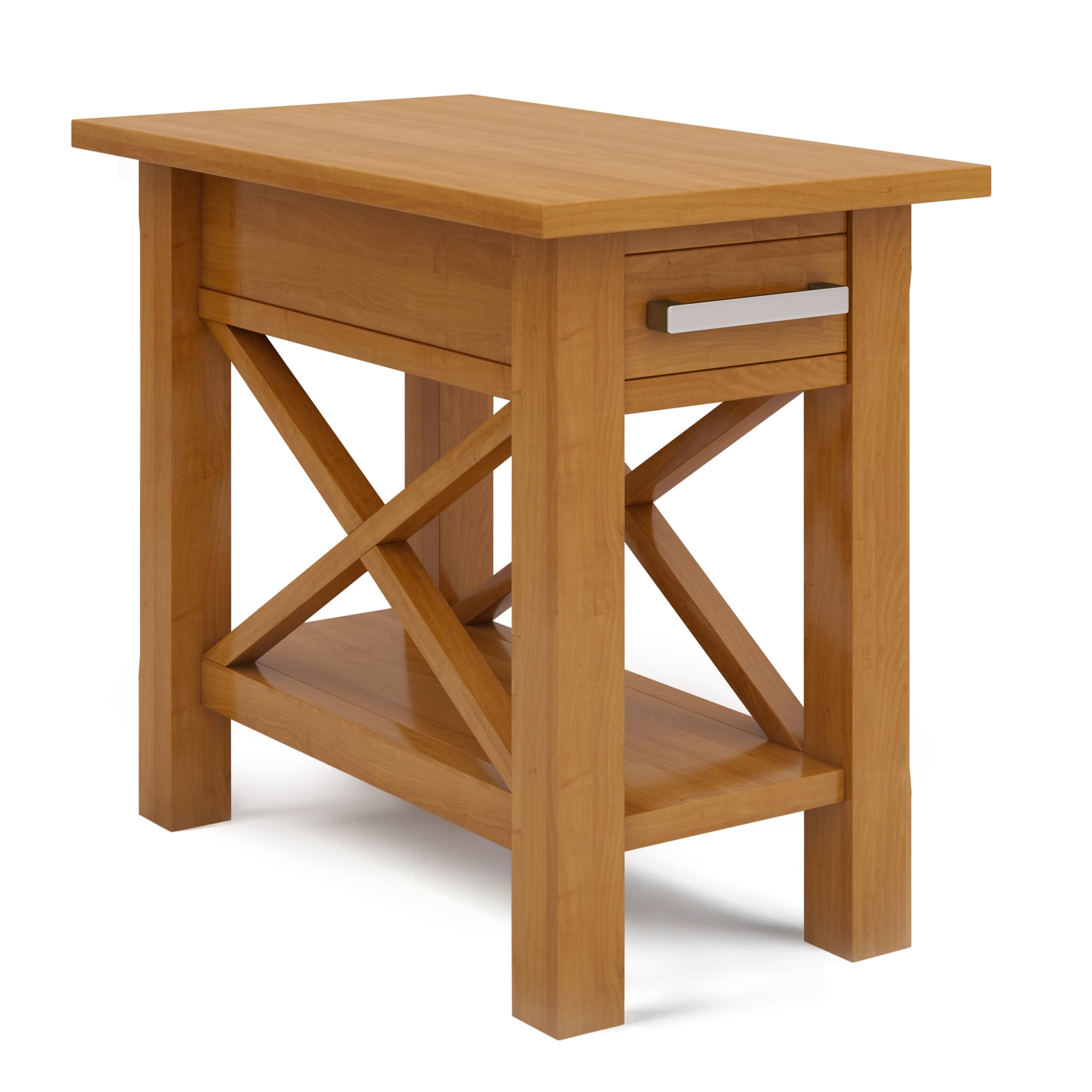 SIMPLIHOME Kitchener SOLID WOOD 14 inch Wide Rectangle Contemporary Narrow Side Table in Light Golden Brown with Storage, 1 Draw