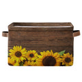 Sunflower Wooden Board Cube Storage Bin with Handle Collapsible Laundry Storage Basket Rectangle Toys Organizer for Home Office 