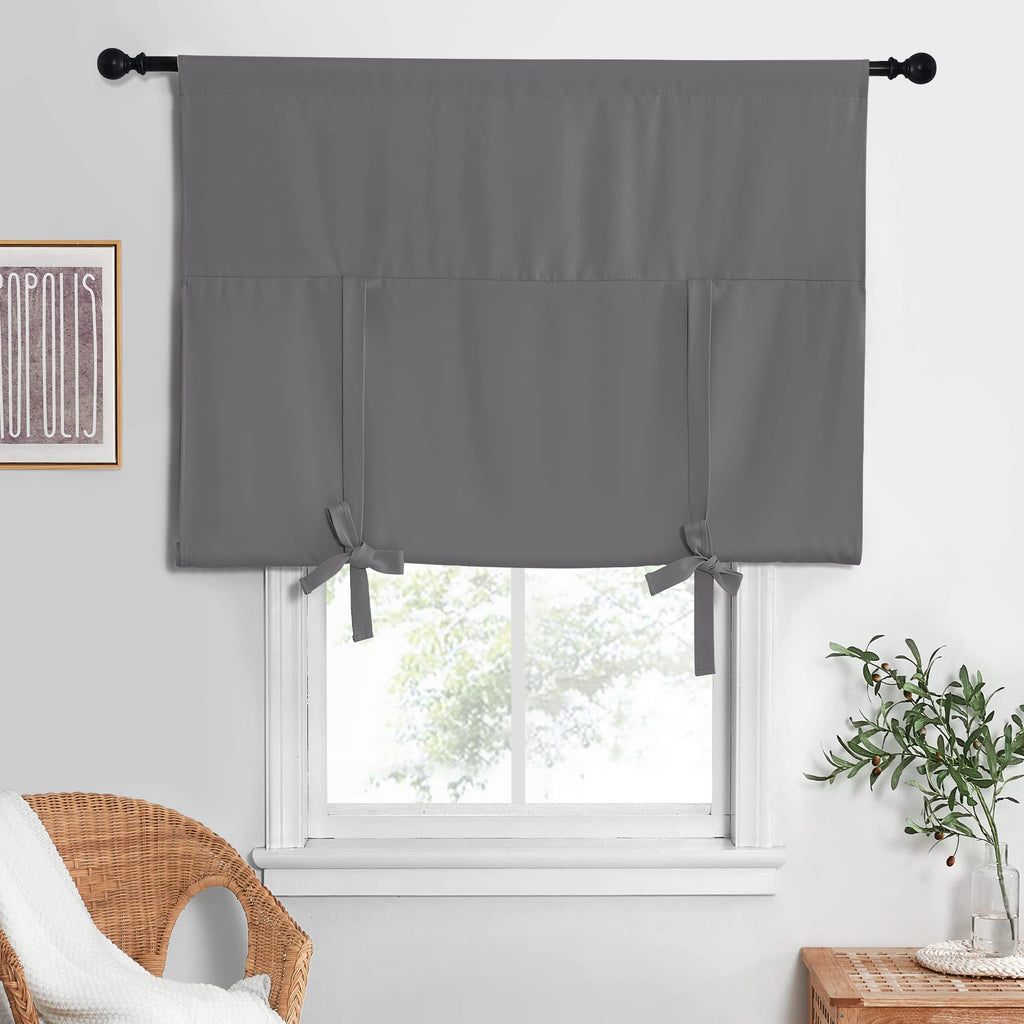 Nicetown Blackout Curtain For Kitchen Window, Energy Efficient Tie Up Shades For Living Room Rod Pocket Balloon Shade For Thanks