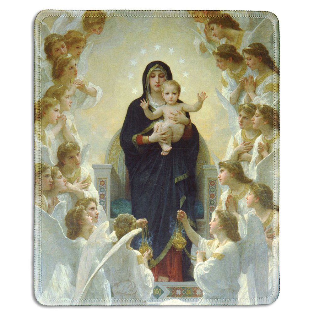 Dealzepic - Art Mousepad - Natural Rubber Mouse Pad With Famous Fine Art Painting Of The Virgin With Angels By William-Adolphe B