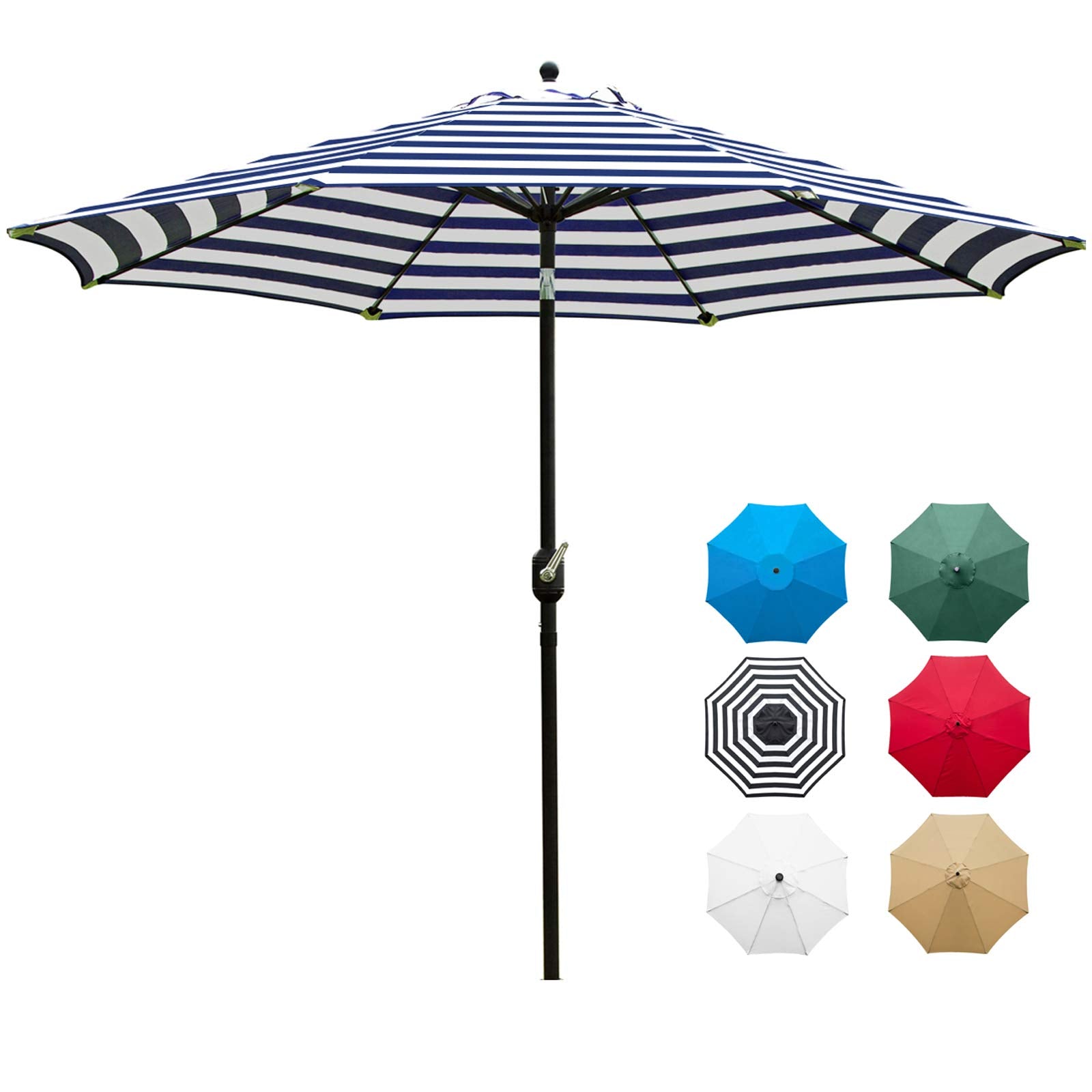 Sunnyglade 9' Patio Umbrella Outdoor Table Umbrella With 8 Sturdy Ribs (Blue And White)