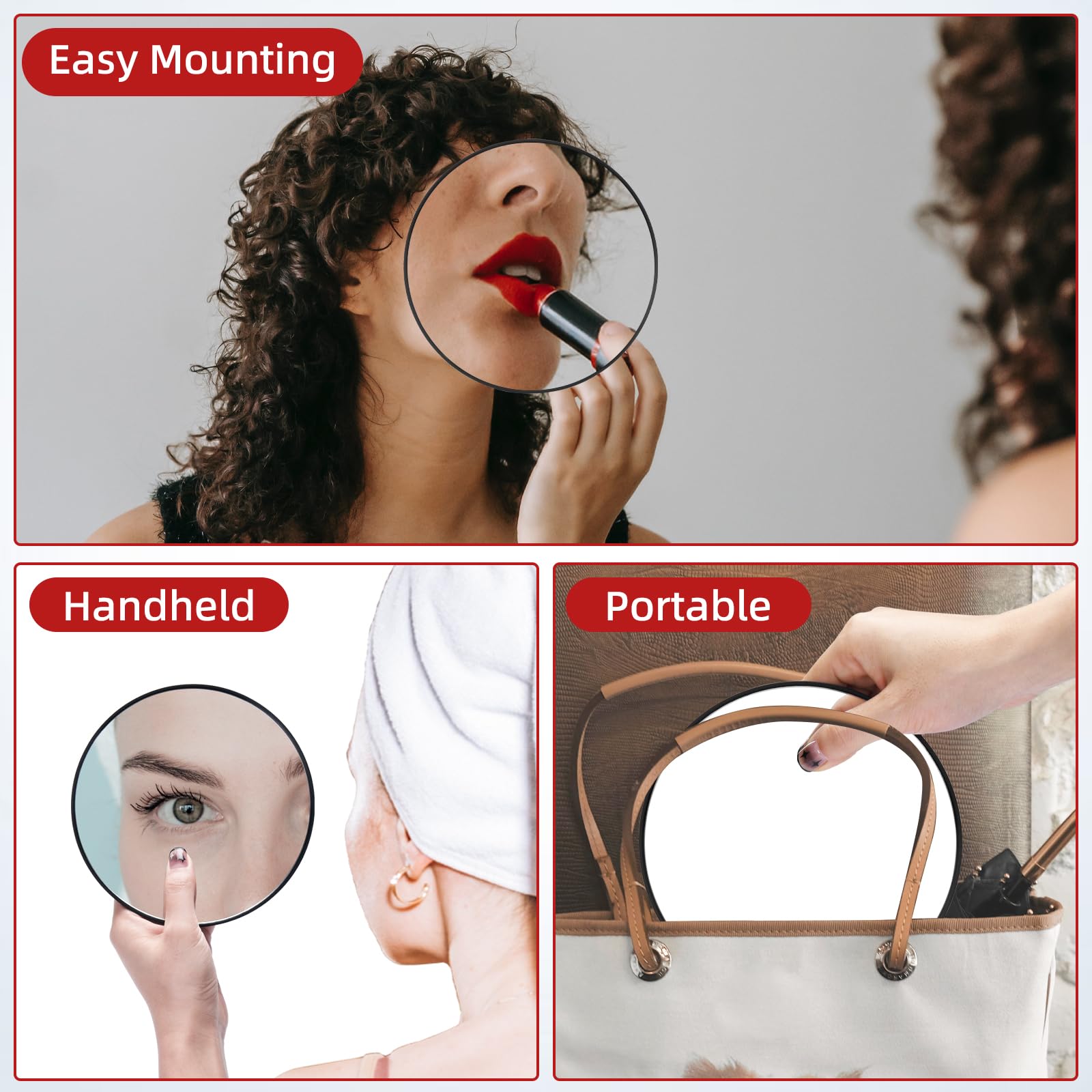 20X Magnifying Mirror And Tweezers Kit, 6 Inch Round Magnifying Makeup Mirror, 20X Magnification Compact Mirror 3 Suction Cups M