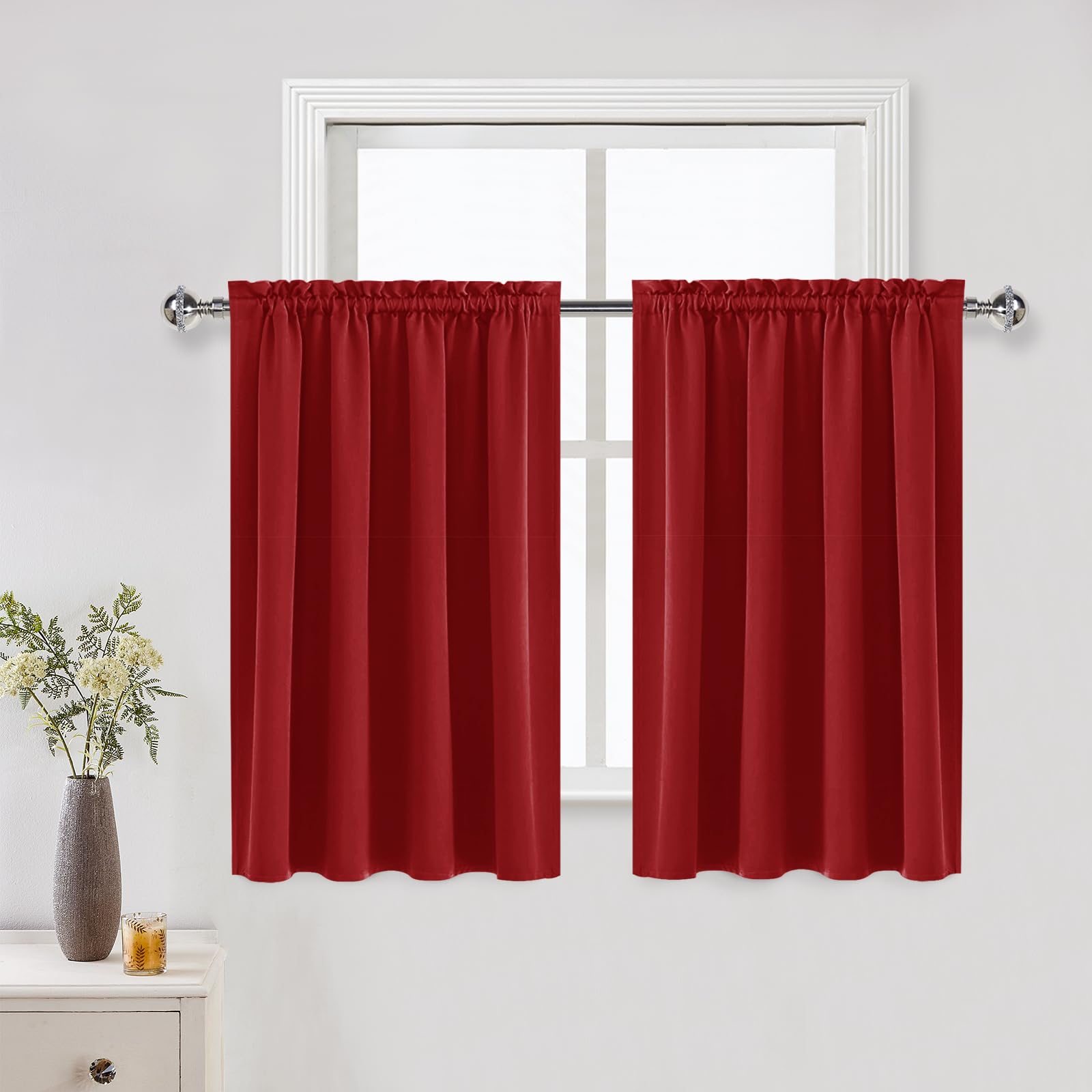 Dwcn Blackout Curtains For Living Room Thermal Insulated, Energy Saving & Noise Reducing Bedroom Curtains, Red, W 52X L 36 Inch,