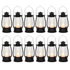 Reperla 12Pcs Mini Lantern with Flickering LED Candle, Black 6' Hanging Candle Lantern, Table Centerpiece, Vintage Lantern Deco