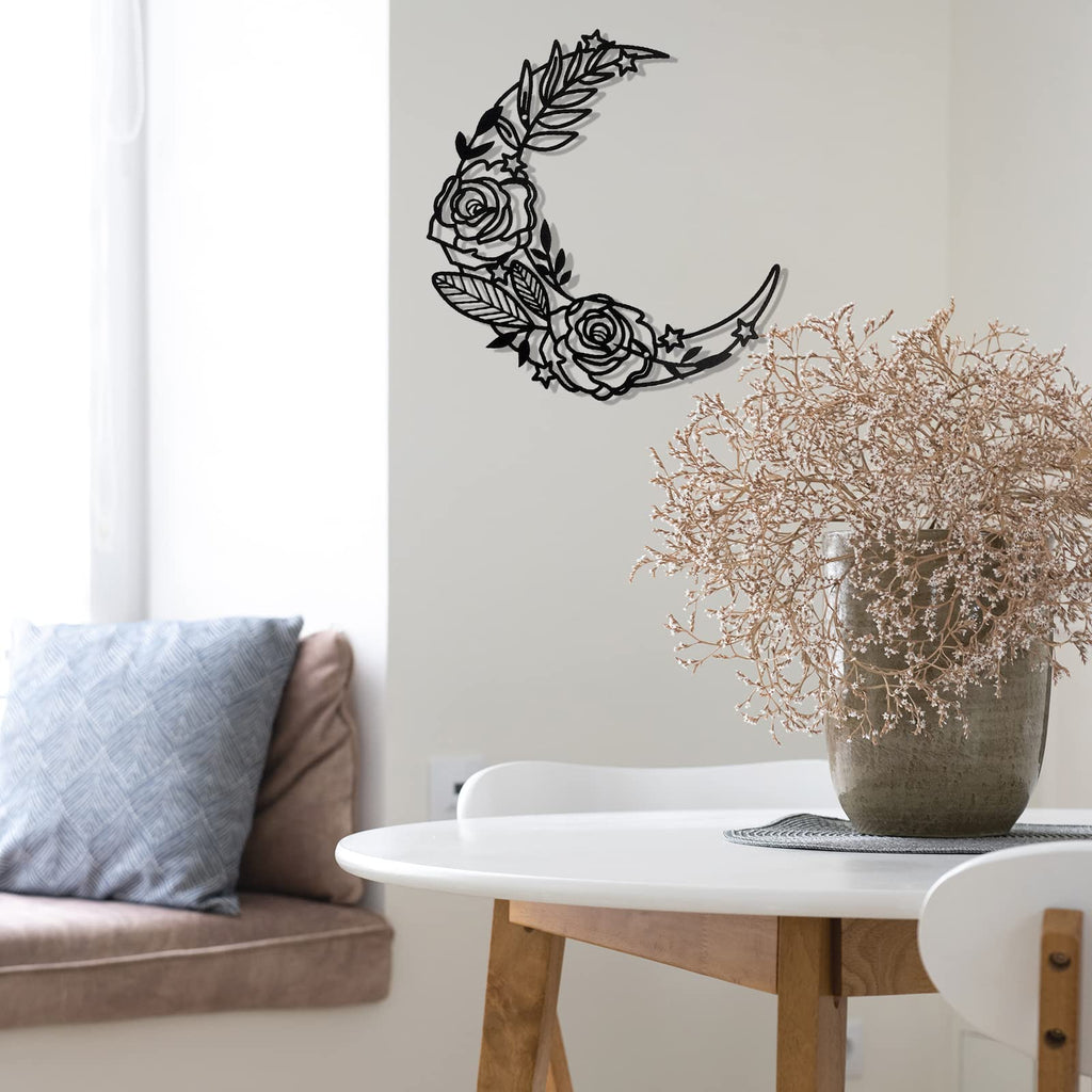 Ez4Ence Moon Decoration Wall Art Boho Moon Wall Home Decor Hanging Appearance Wall Decor Metal Wall Hanging Moon Decor Flower Wa