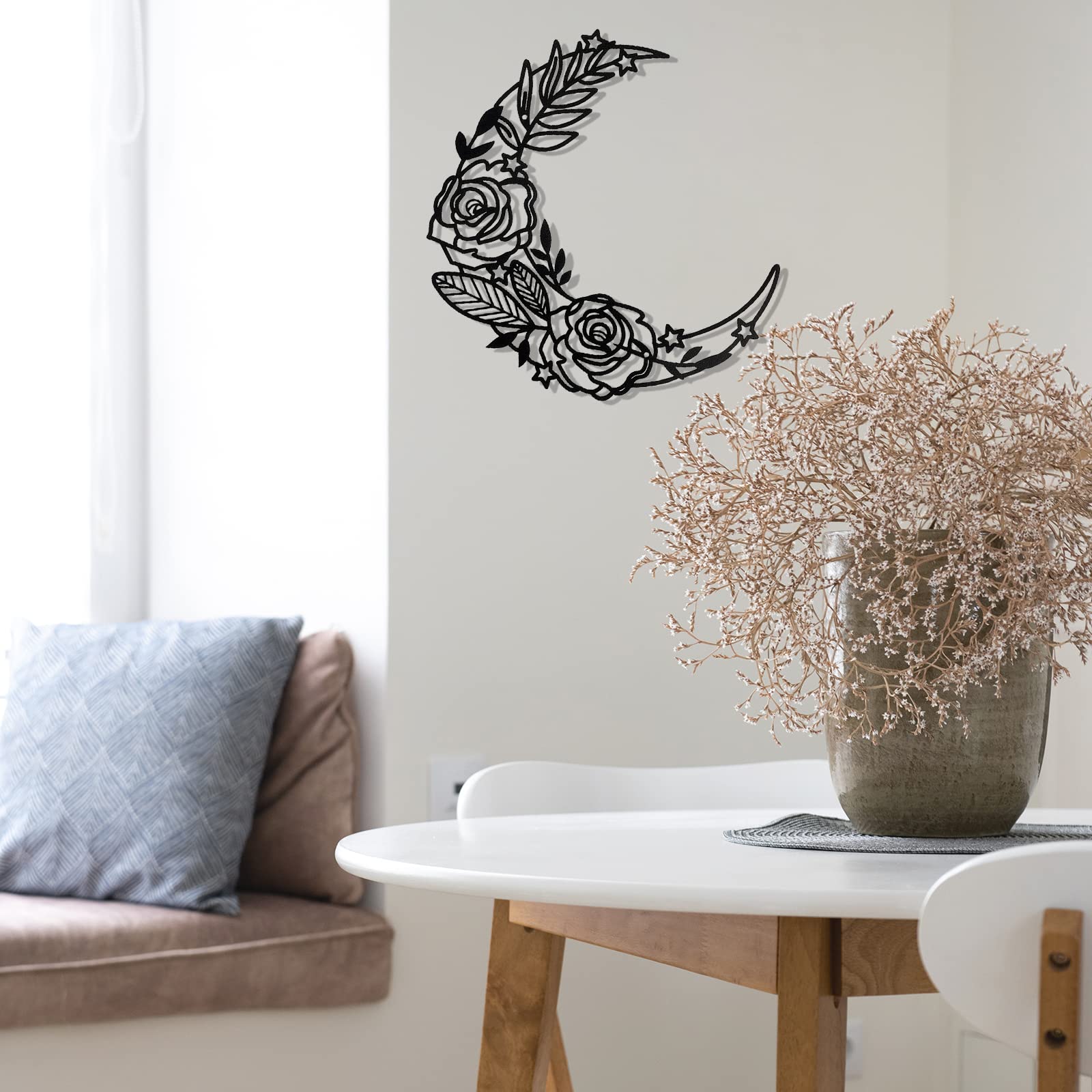 Ez4Ence Moon Decoration Wall Art Boho Moon Wall Home Decor Hanging Appearance Wall Decor Metal Wall Hanging Moon Decor Flower Wa