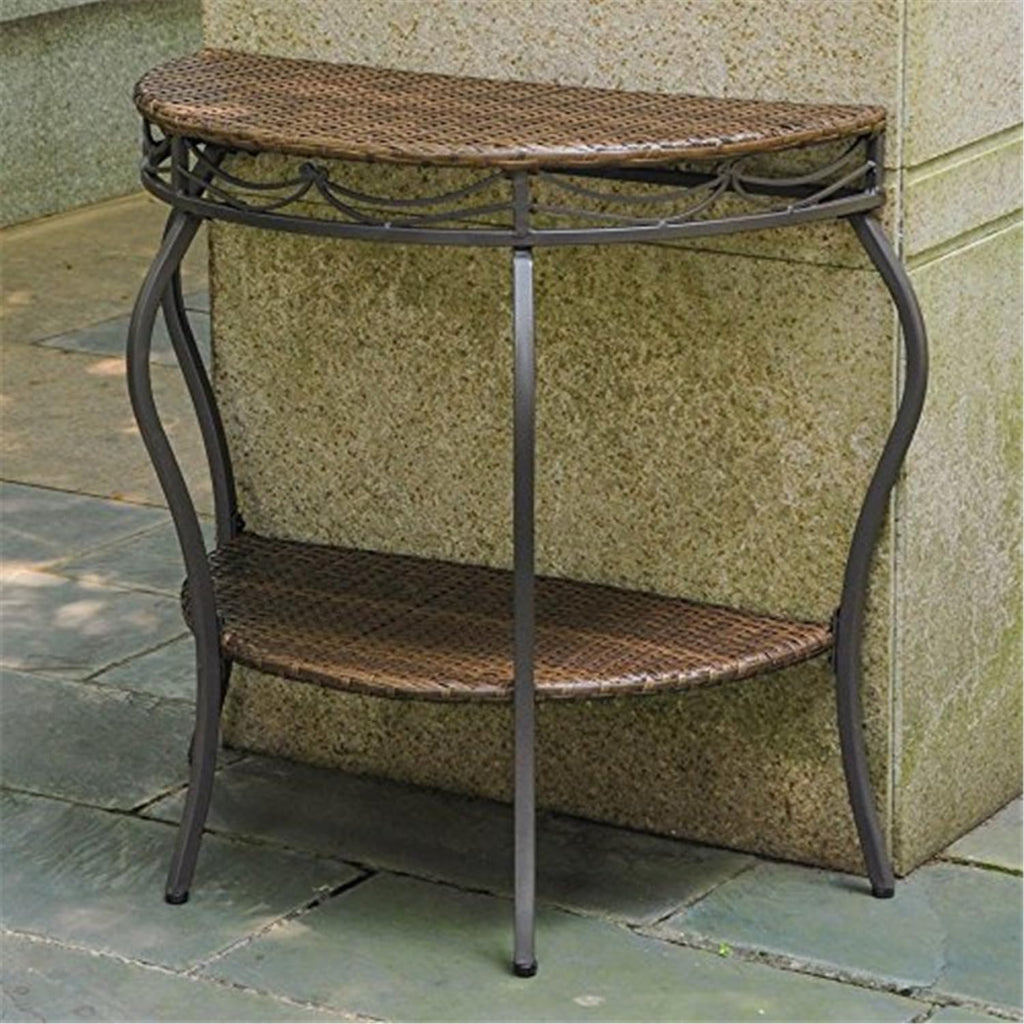 International Caravan Valencia Resin Wicker/Steel Two Tier Half Moon Wall Table