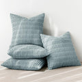 Miulee Pack Of 4 Smoke Blue Corduroy Decorative Throw Pillow Covers 18X18 Inch Soft Boho Striped Pillow Covers Modern Farmhouse